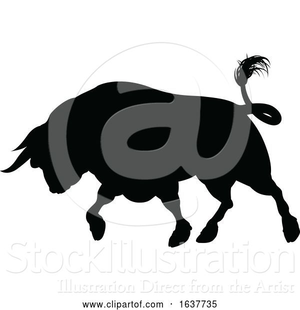 Vector Illustration of Bull Charging Silhouette