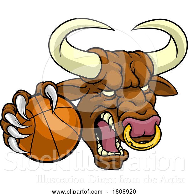 Vector Illustration of Bull Minotaur Longhorn Cow Basketball Mascot