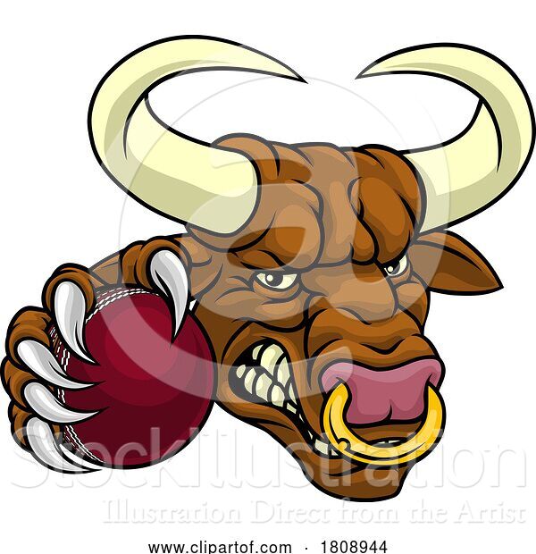Vector Illustration of Bull Minotaur Longhorn Cow Cricket Mascot