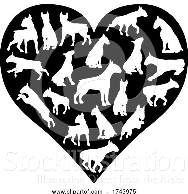 Vector Illustration of Bull Terrier Dog Heart Silhouette Concept