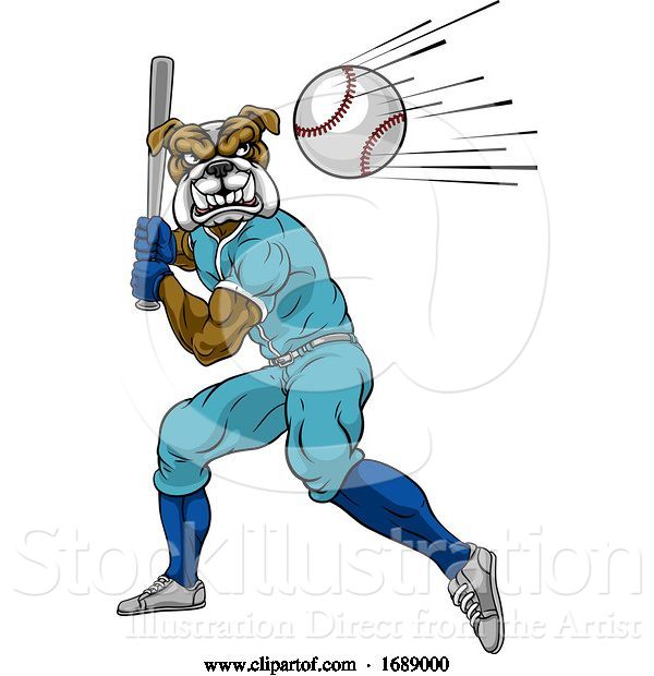 Vector Illustration of Bulldog Baseball Player Mascot Swinging Bat