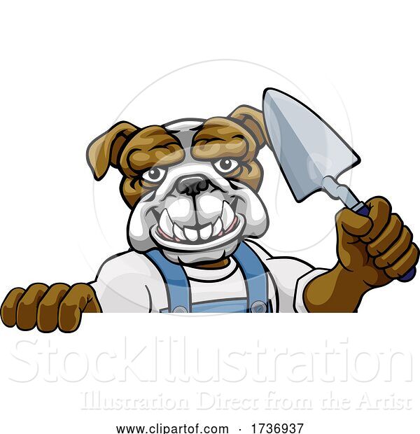 Vector Illustration of Bulldog Bricklayer Builder Holding Trowel Tool
