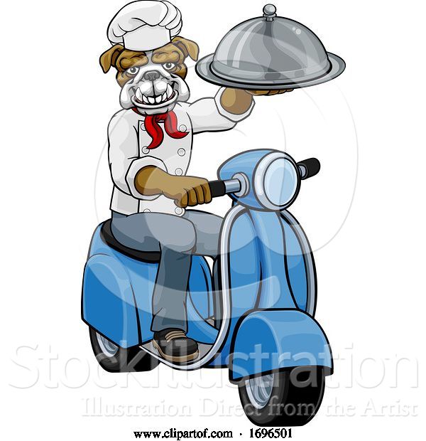 Vector Illustration of Bulldog Chef Scooter Delivery Mascot