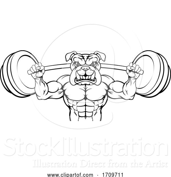 Vector Illustration of Bulldog Mascot Weight Lifting Body Builder