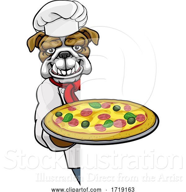 Vector Illustration of Bulldog Pizza Chef Restaurant Mascot Sign