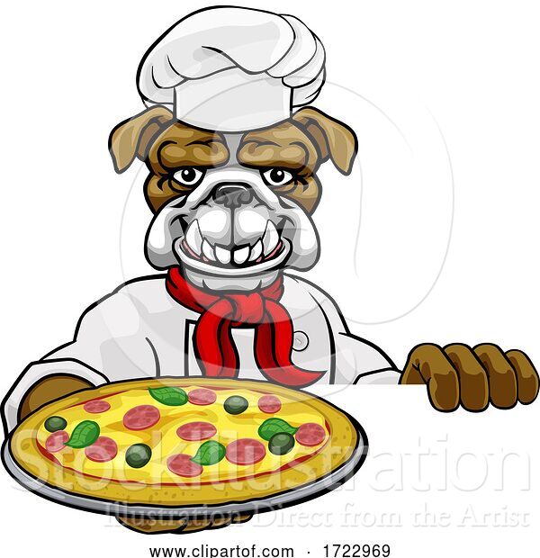 Vector Illustration of Bulldog Pizza Chef Restaurant Mascot Sign
