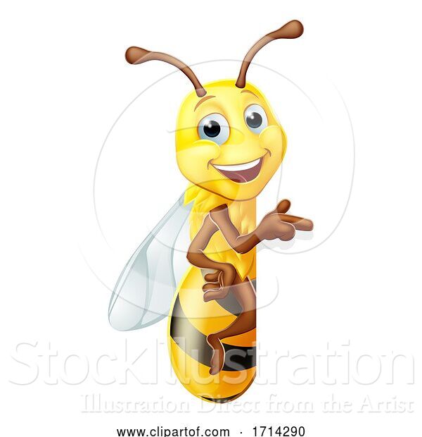 Vector Illustration of Bumble Honey Bee Bumblebee Character Sign