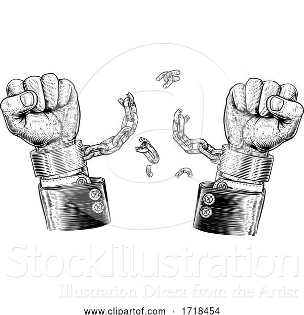 Vector Illustration of Business Hands Breaking Chains Handcuffs