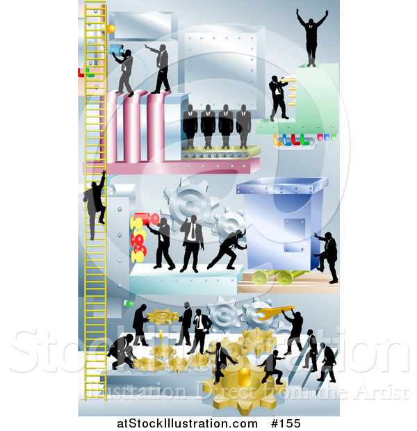 Vector Illustration of Business Men Working Together and Using a Giant Piece of Machinery