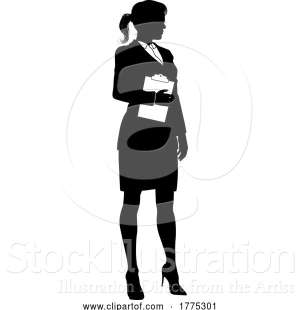 Vector Illustration of Business People Lady with Clipboard Silhouette