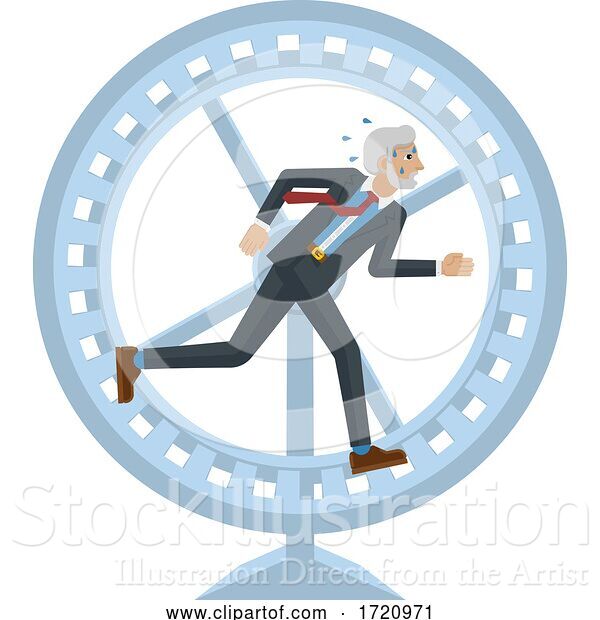 Vector Illustration of Businessman Hamster Wheel Stress Running Concept