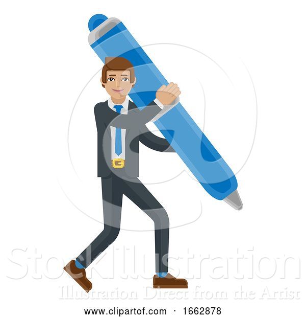 Vector Illustration of Businessman Holding Pen Mascot Concept