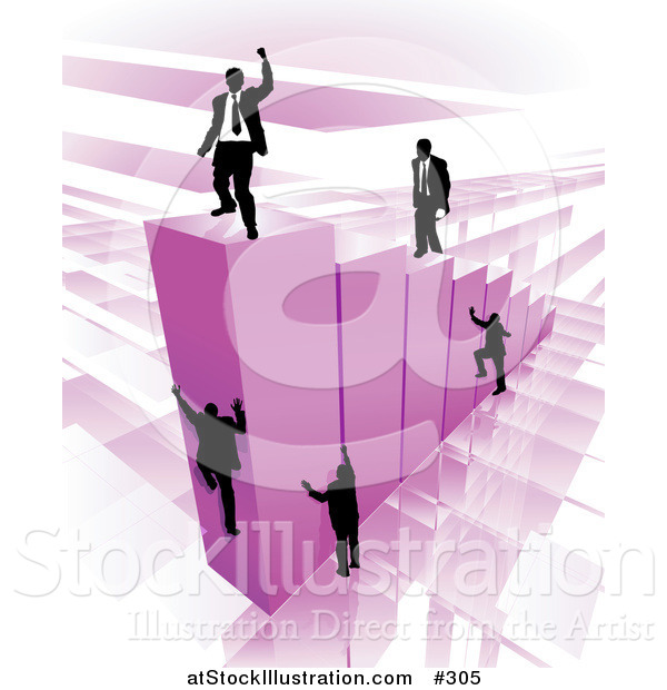 Vector Illustration of Businessmen Climbing Purple Bars to Reach the Top Where a Proud Business Man Stands