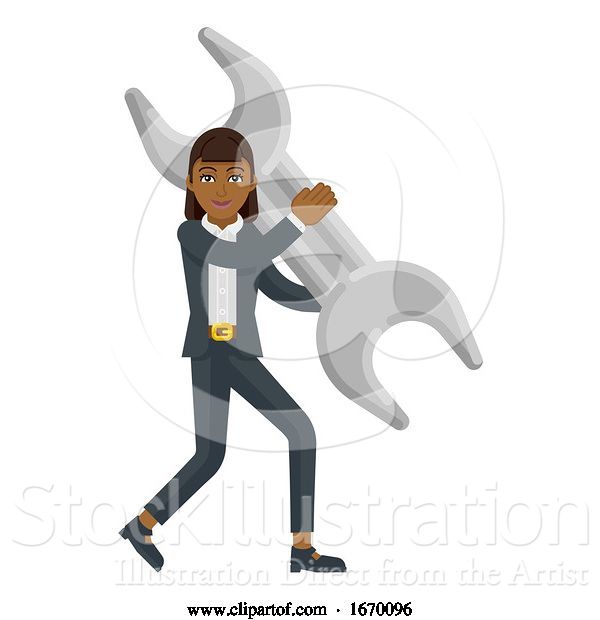 Vector Illustration of Businesswoman Holding Spanner Wrench Concept