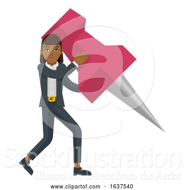 Vector Illustration of Businesswoman Holding Thumb Tack Pin Mascot