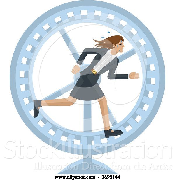 Vector Illustration of Businesswoman Running Stress Hamster Wheel