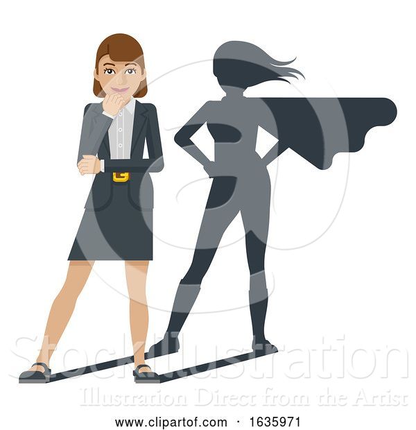 Vector Illustration of Businesswoman Super Hero Shadow Mascot