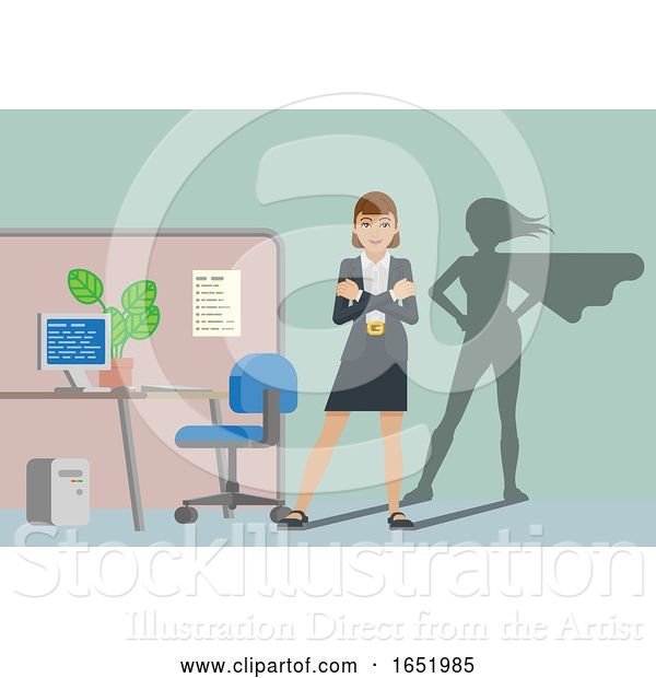 Vector Illustration of Businesswoman Super Hero Shadow Office Mascot