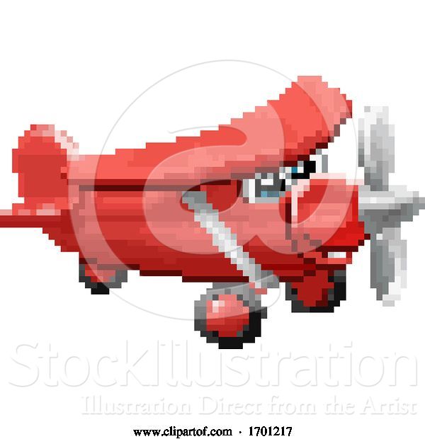 Vector Illustration of Cartoon Airplane 8 Bit Pixel Game Art Character