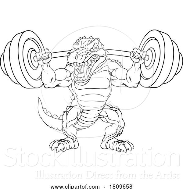 Vector Illustration of Cartoon Alligator Crocodile Dinosaur Weight Lifting Mascot