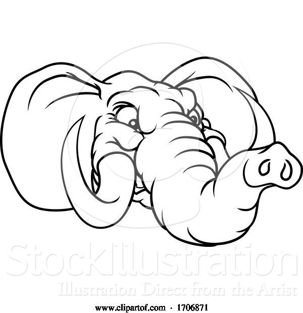 Vector Illustration of Cartoon Angry Elephant Animal Sports Mascot