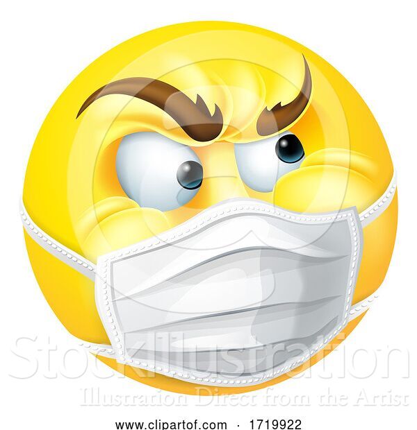 Vector Illustration of Cartoon Angry Emoticon Emoji PPE Medical Mask Face Icon