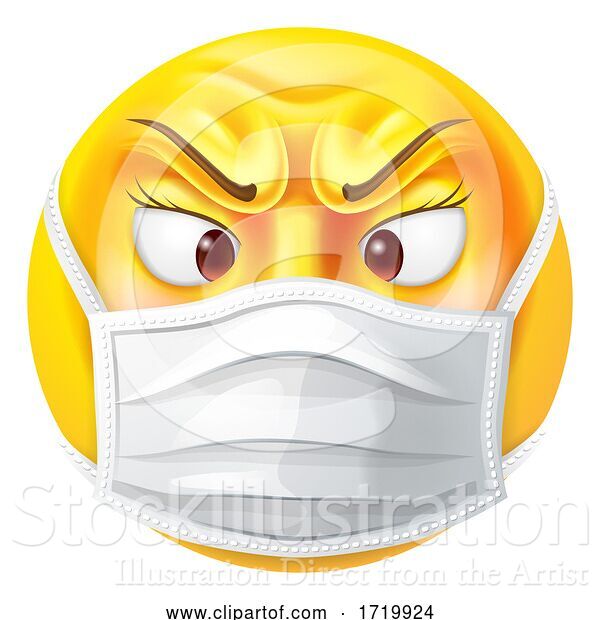 Vector Illustration of Cartoon Angry Female Emoticon Emoji PPE Medical Mask Icon