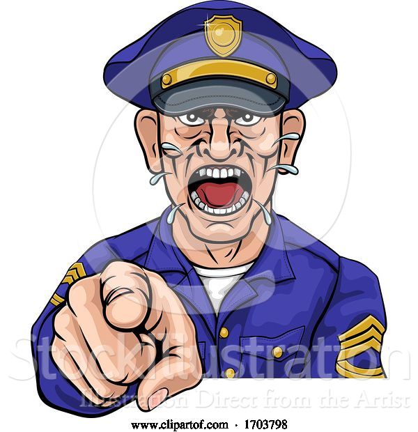 Vector Illustration of Cartoon Angry Policeman Police Officer Cartoon