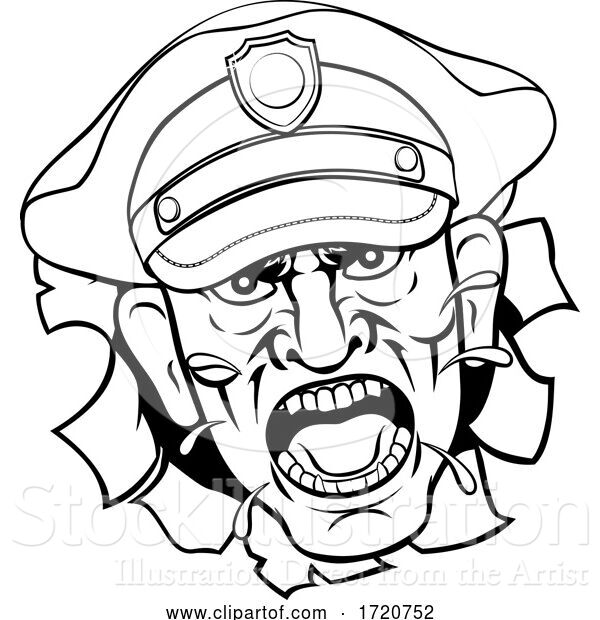 Vector Illustration of Cartoon Angry Policeman Police Officer Cartoon
