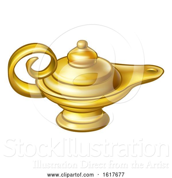 Vector Illustration of Cartoon Antique Gold Aladdin Magic Lamp