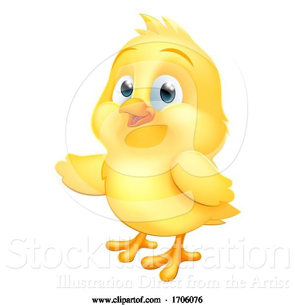 Vector Illustration of Cartoon Baby Chicken Chick Easter Bird Pointing