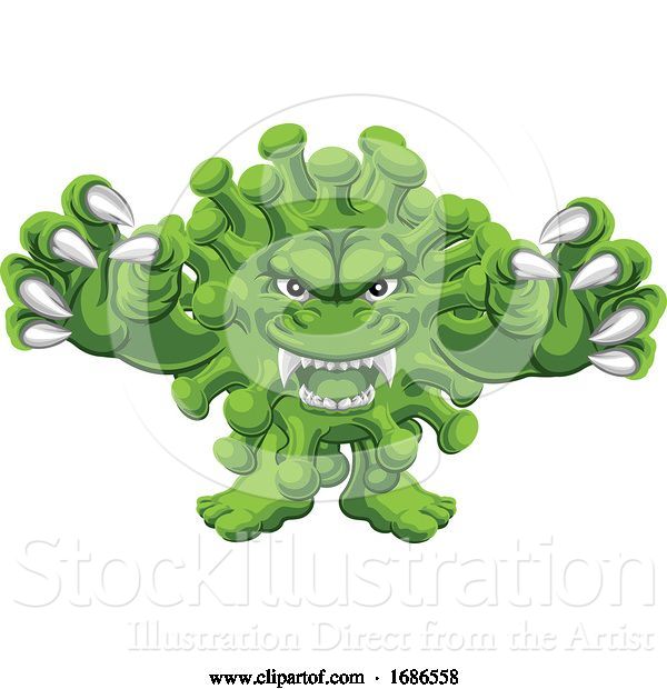 Vector Illustration of Cartoon Bacteria Virus Evil Microbe Monster Cartoon