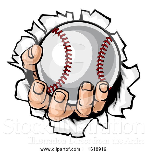 Vector Illustration of Cartoon Baseball Ball Hand Tearing Background