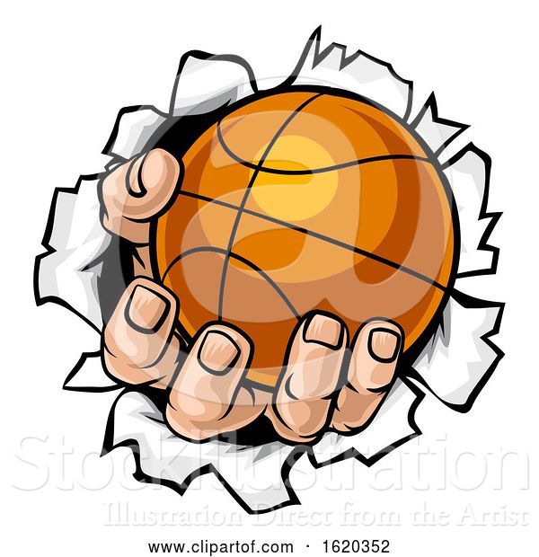 Vector Illustration of Cartoon Basketball Ball Hand Tearing Background