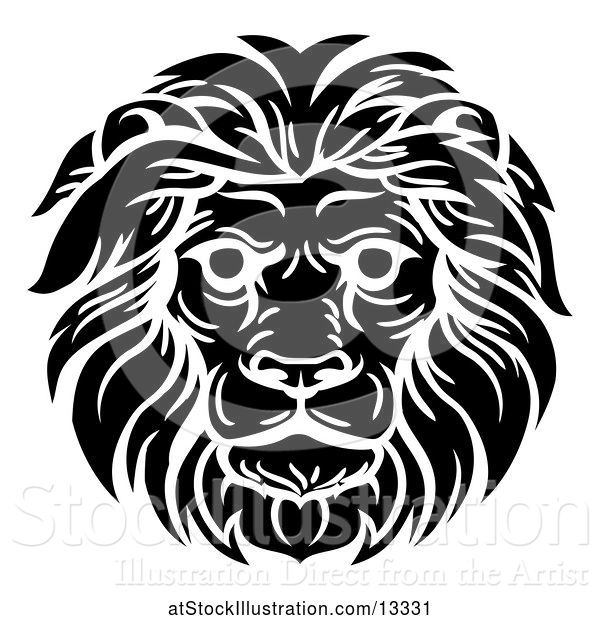 Vector Illustration of Cartoon Black and White Male Lion Head