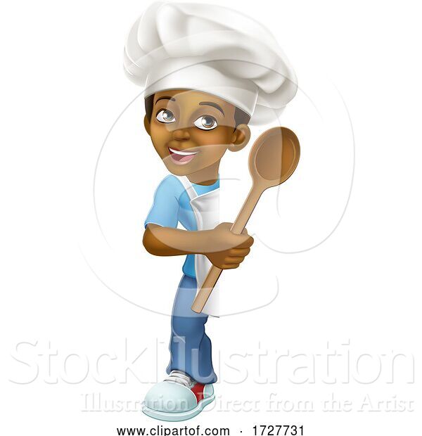 Vector Illustration of Cartoon Black Boy Child Chef Kid Sign