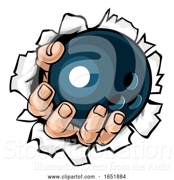 Vector Illustration of Cartoon Bowling Ball Hand Tearing Background