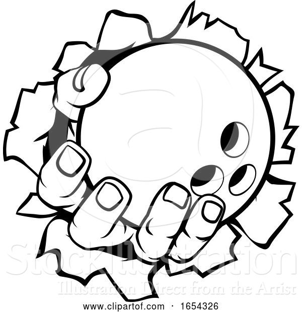 Vector Illustration of Cartoon Bowling Ball Hand Tearing Background
