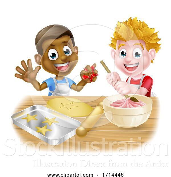 Vector Illustration of Cartoon Boys Baking Cakes