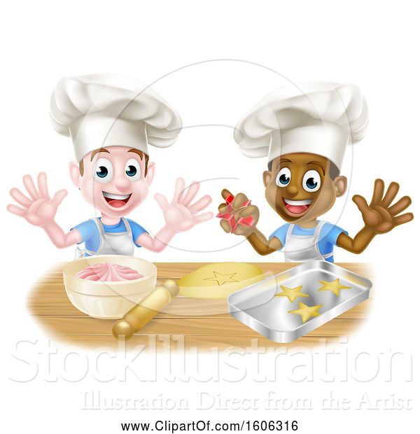 Vector Illustration of Cartoon Boys Making Frosting and Cookies