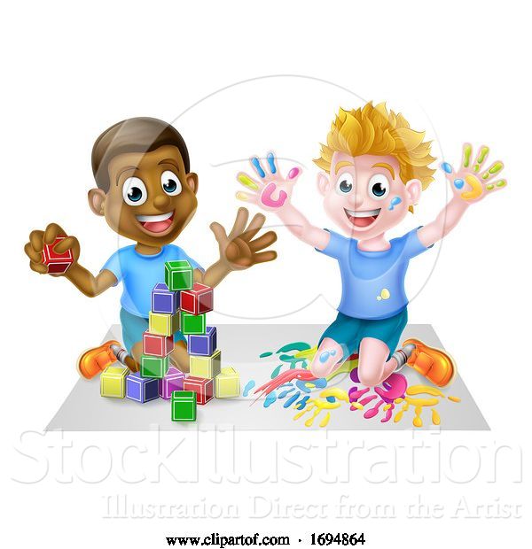 Vector Illustration of Cartoon Boys Playing Having Fun