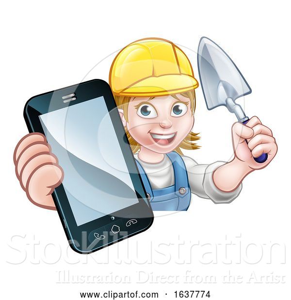 Vector Illustration of Cartoon Builder Phone Concept