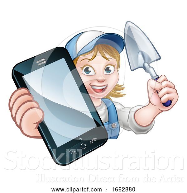 Vector Illustration of Cartoon Builder Phone Concept