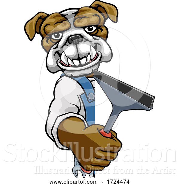 Vector Illustration of Cartoon Bulldog Car or Window Cleaner Holding Squeegee