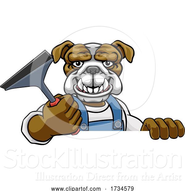 Vector Illustration of Cartoon Bulldog Car or Window Cleaner Holding Squeegee