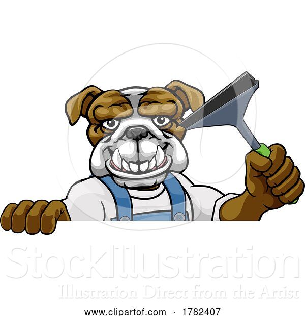 Vector Illustration of Cartoon Bulldog Car or Window Cleaner Holding Squeegee