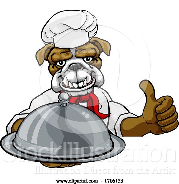 Vector Illustration of Cartoon Bulldog Chef Mascot Sign Cartoon