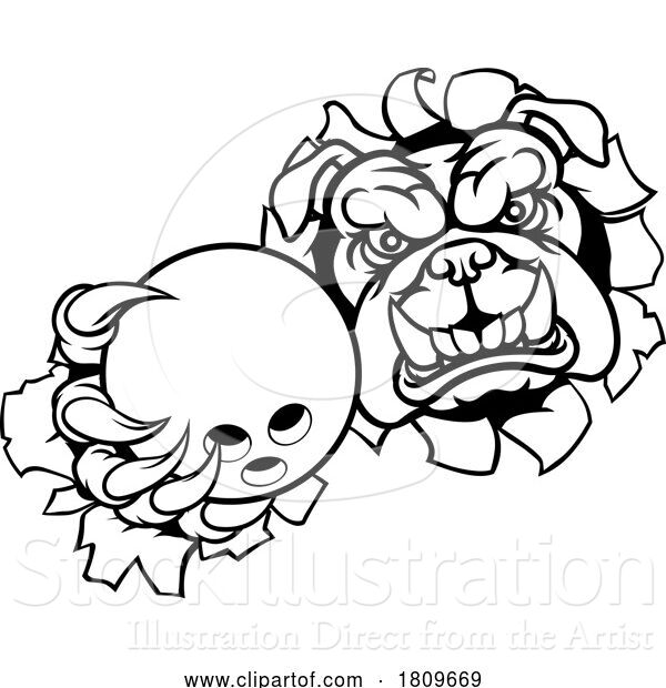 Vector Illustration of Cartoon Bulldog Dog Animal Bowling Ball Sports Mascot