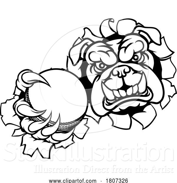 Vector Illustration of Cartoon Bulldog Dog Animal Cricket Ball Sports Mascot
