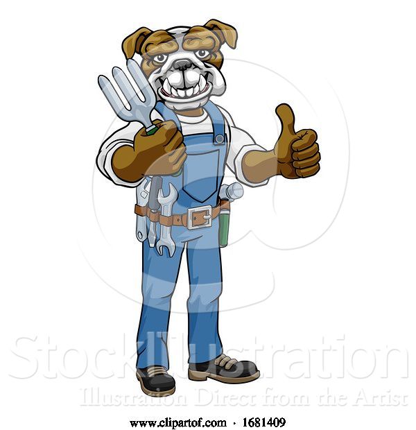 Vector Illustration of Cartoon Bulldog Gardener Gardening Animal Mascot